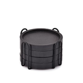 NIRMAN Posavasos de madera para mesa de caf, posavasos redondos con soporte para proteccin de mesa, juego de 4 (4 x 4 x 0.5 pulgadas) (negro)         