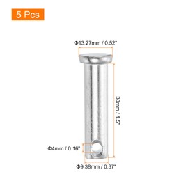 sourcing map 5Pcs 3/8"x1-1/2" Single Hole Clevis Pins, Carbon Steel Flat Head Single Hole Clevis Pins for Mechanics Repair, Furniture Installation, Industrial Equipment, DIY (Silver)