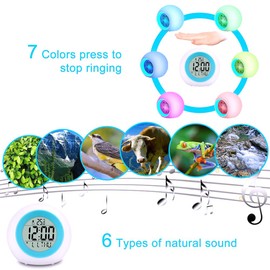 Culturaltu Alarm Clock, Radio Wave, Cute, Digital Clock, Round Alarm Clock, Loud Volume, Tabletop, Natural Sound, Easy to See, 7 Color LED Lights, Alarm Function, Snooze Function, Table Clock, Seiko