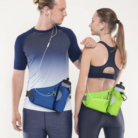 HOTEMIA Riñonera con soporte para botella de agua para hombres y mujeres, correr, senderismo, camping, ciclismo, se adapta a todos los teléfonos (botella no incluida), Azul-cielo, Una talla, Deporte