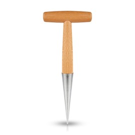 XIHIRCD Hand Dibber with Wooden Handle, Dibbler Gardening Tool Stainless Steel Head Hole Punch Hand Held Bulb Planter Solid Garden Sow Dibbler for Planting Seeds Flowers Tulips Daffodils Dahlias