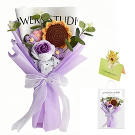 Cenyn Crochet Flowers Bouquet,Handmade Knitted Bouquet,Hand Knitted Bouquet,Completed Artificial Sunflower Bouquet for Mother's Day Graduation Anniversary Valentines Day Birthday Wedding Home Decor