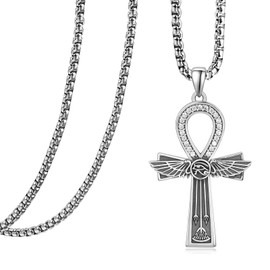 KATHLU Ankh Necklace 925 Sterling Silver Ankh Cross Pendant Necklace Cubic Zirconia Cross Amulet Necklace Jewellery Gifts for Women Men