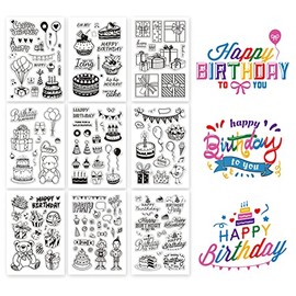 GLOBLELAND 9 Sheets Happy Birthday Silicone Clear Stamps Seal for Card Making Decoration and DIY Scrapbooking
