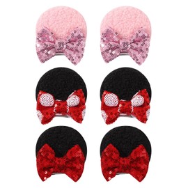Choicbaby 6 PCS Hair Bow for Gilrs Mouse Ears Sequin Clips Polka Dot Bow with Alligator Clip Mice Ears Hair Bows Barrettes Princess Cosplay Hair Accessories for Baby Girls Toddlers Infant Fine Hair
