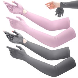 Yahenda 2 Pairs Women UV Long Sun Protection Gloves Touchscreen Arm Sun Driving Gloves UPF 50+ for Outdoor Sports Cycling (Gray, Purple, Wrist Opening)