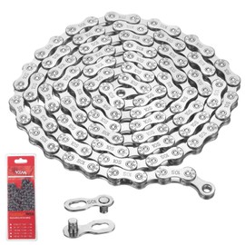 NINGYER Bicycle Chain with 2 Magic Buckles, Bicycle Chain 10 Speed 116 Sections, Variable Bicycle Chain 10-Speed for Road Bike, Mountain Bike (1/2 x 11/128 Inch, Silver)