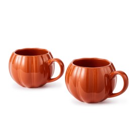 Wade WA976005ORA Set of 2 Pumpkin Shaped Mugs with Smooth Glaze Interior, Stoneware, 337ml Capacity, Orange