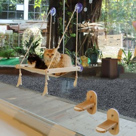 Farmifit 29'' Large Cat Window Perch with 2 Steps, Easy to Assemble Cat Hammock for Window Indoor/Outdoor Cat Seat/Bed Universal for Big Cats and Kittens(40 Lbs), 1 Pack with 2 Cat Steps