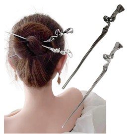 Herbeluemily Hair Stick, Hair Stick, Hair Ornament, Simple, Yukata, Gunmetal + Silver