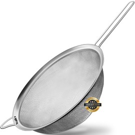 Walfos 9.5 Inch Large Fine Mesh Strainer, Stainless Steel 30 Mesh Sieve with Sturdy Handle, Kitchen Food Strainers Sifters for Rice, Quinoa, Pasta, Fruits, Vegetables, etc.