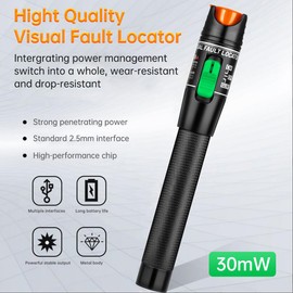 Moocci - Localizador visual de fallas de fibra de 30 mW y 30 KM - Medidor de cable de fibra óptica VFL con adaptador FC a LC - Kit de probador de fuente de herramientas de fibra óptica para