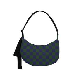 BAGGU Medium Nylon Crescent Bag - Navy Green Check