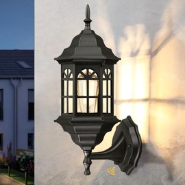 17'' Dusk to Dawn Outdoor Wall Porch Lights, Extra Large Exterior Waterproof Wall Sconce Light Fixture, Black Wall Lantern Wall Mount Lighting for Front Door Garage Patio, Bulb Not Included, 1 Pack