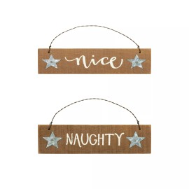 Primitives By Kathy PBK Christmas Decor - Naughty & Nice Wood Small Sign Ornaments 2pc
