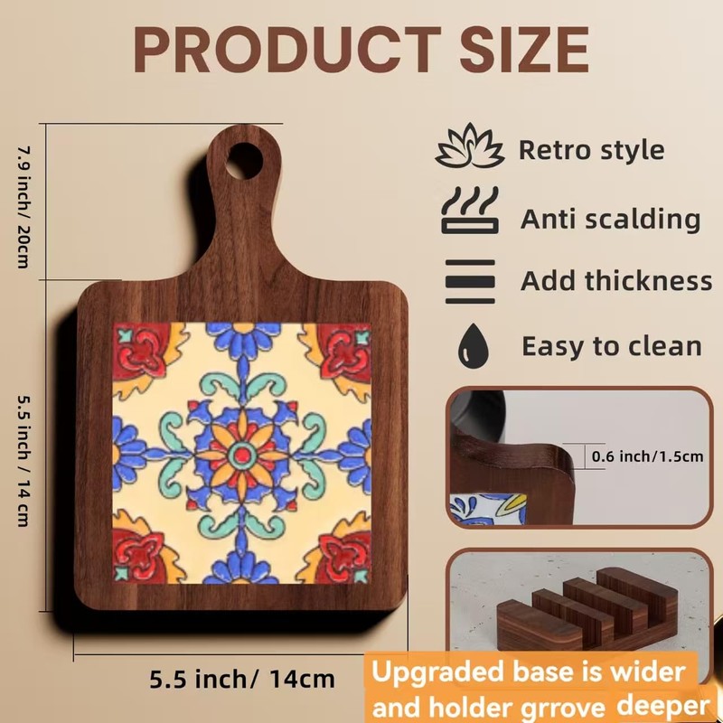 Wooden Trivets for Hot Dishes，3PCS Wooden Coasters with Organising Holder，Base