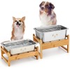 Reallnaive 2 Pack Bamboo Elevated Dog Bowl with Stand Raised