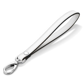 Hamdecro Wristlet Strap, Genuine Leather Wrist Lanyard Hand Strap Replacement for Wallet Purse Clutch Pouch Phone Keychains, Silver Buckle - White