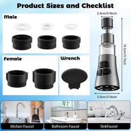 GQIRIL Sink Water Filter Faucet - 360° Rotating Faucet Filter Set with 9 Accessories, 3 Mode Sprayer Extender Purifier Remove Heavy Metal Hard Water for Home Toilets Kitchen Bathroom (Grey)