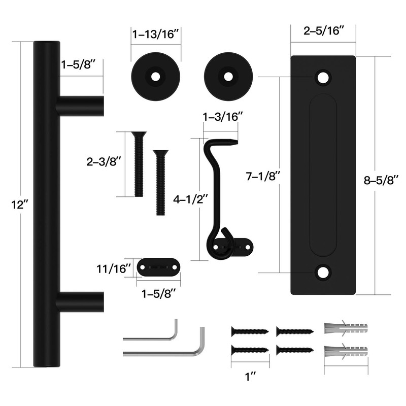 Orgerphy Black 12 Inch Barn Door Handle with Latch and