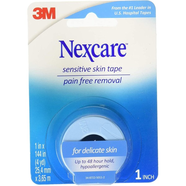 Nexcare Sensitive Skin Tape, 1 in x 4 yds (Pack of 2), 2 Count (Pack of 1)