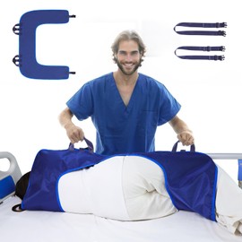 KUAZIDAR U-Shaped Positioning Sheet - Transfer Sheet for Turning and Repositioning, Multipurpose Bed Pad with Reinforced Handles, Turning Device for Elderly, Bed Patients (Blue Size-L)