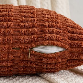 EMEMA Cushion Covers Corduroy Caramel 16x16 Inch 40x40 cm for Living Room Sofa Bedroom Rustic Modern Farmhouse Boho Home Decor Pack of 2