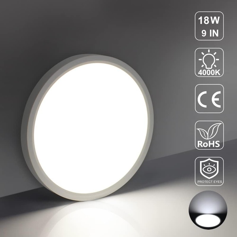 LightingWill 8.9 Inch LED Flush Mount Ceiling Light Fixture, 5000K