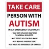 Large TAKE Care Person with Autism, EmergencySafety car Van Bike