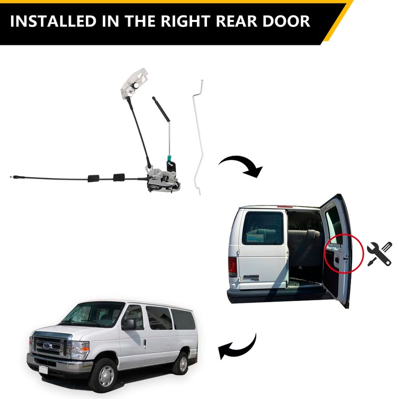 Door Latch Assembly w/Cable&Rod for Ford E150 E250 E350 Van