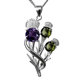 Cairn Sterling Silver Scottish Thistle Croy Pendant With Amethyst & Peridot - Necklace. Jewellery Gift Box Included. 5620x