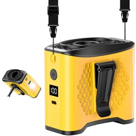 Portable Waist Fan with 10000mAh Battery & Mobile Charging, Hands Free Fan for Neck/Desk | 4-Speed 22H Cooling, SOS Light, LCD Display, Type-C Fast Charge, Outdoor Travel-Yellow vine