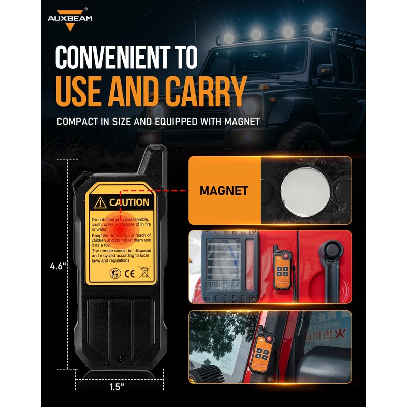 Auxbeam Wireless Remote Control for 4 Gang Switch Panel 4-Channel