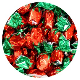 Strawberry Candy Bon Bons Hard Candy, 2 Pound Bulk Candy (Approx. 150 pcs.), Individually Wrapped Strawberry Filled Candy, The Hampton Popcorn & Candy Company