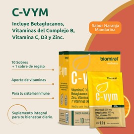Vitamina C Efervescente Biomiral C‑Vym – 11 sobres sin azúcar