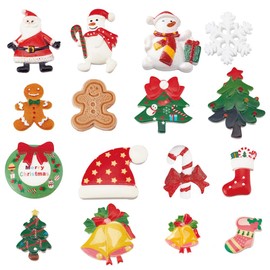 SUNNYCLUE Christmas Cabochons Flatback Christmas Resin Embellishments Santa Claus Snowman Jingle Bells for Christmas Decorations Gingerbread Scrapbooking Snowman Xmas Gift Box Decor