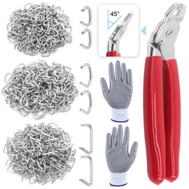 Glarks 362Pcs Hog Ring Pliers Kit with 360Pcs Steel Rings (1/2'' 3/4'' 3/8'') and Anti-Cutting Gloves for Upholstery, Fencing, DIY Craft, Furniture and More