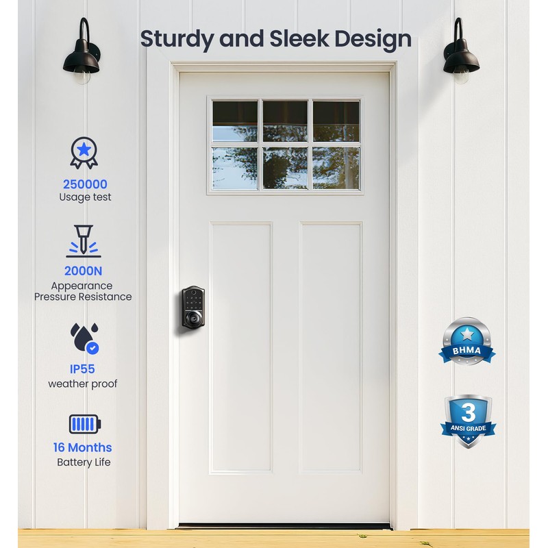 Veise VE018 Smart Knob Handle Lock - Fingerprint, App Control,