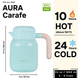 Aura Thermal Coffee Carafe Tea Pot for Keeping Hot & Iced Cold - Vacuum Insulated - Water Pitcher - Beverage Dispenser - Cool Touch Handle & Lid - BPA Free - 1 Liter - Blue