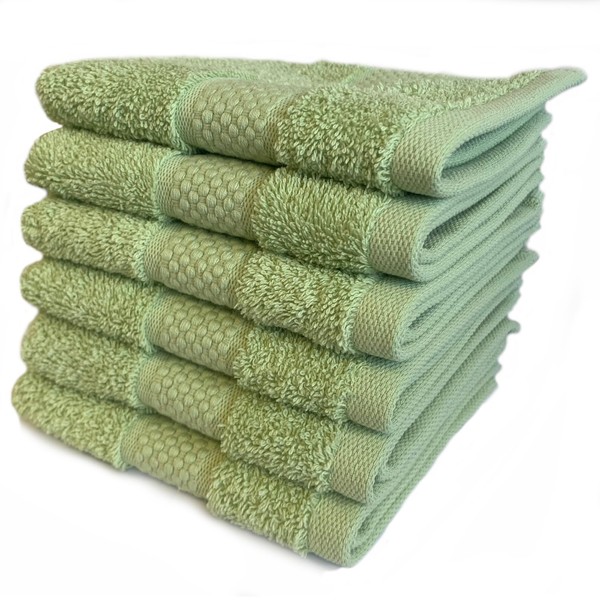 Sue Rossi Face Cloths 2 or 6 Pack Organic Turkish Combed Cotton 30cm x 30cm Face Cloths Fingertip Flannel Soft and Absorbent 600gsm Thick Bathroom Towels Set (Sage Green,