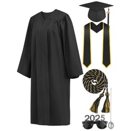 SOMSOC Matte Graduation Cap and Gown Tassel Stole Set 2025 for High School and College with Honor Cord Glasses Photo Charm