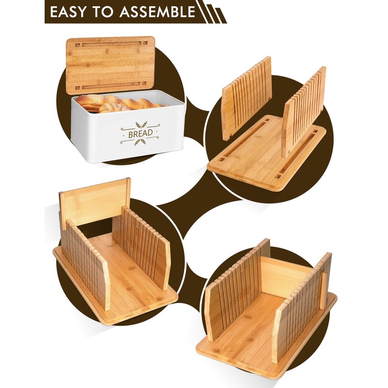 Candco 3 in 1 Bread Box with Bamboo Bread Slicer,