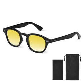 AOOSA Sunglasses Mens Womens, Stylish Retro Round Sunglasses, UV400 Protection Classic Vintage Sun Glasses for Travel, Driving, Cycling, Fishing, Outdoor Purpose and Daily Wear, Bright Black Yellow