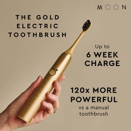 MOON Sonic Electric Toothbrush for Adults & Teens, Gold, 5 Smart Modes, Clean, White, Massage, Polish & Sensitive, Rechargeable with Travel Case & 2 Brush Heads, Industry-Leading 6 Week Charge