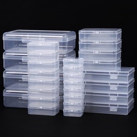 QUEFE 28 Pack Cajas de Almacenamiento Pequeñas de Tamaños Mixtos Cajas de Plástico Transparentes Organizadores para Manualidades Contenedores Rectangu