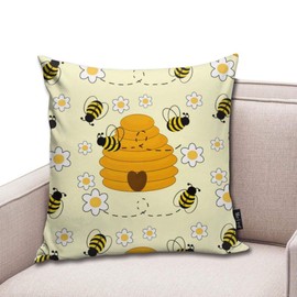 Honey Bumble Bee Hive Sunny Yellow Floral Funny Square Pillow Cases Cushion Cover for Bedroom Living Room Decorative 18" x 18"