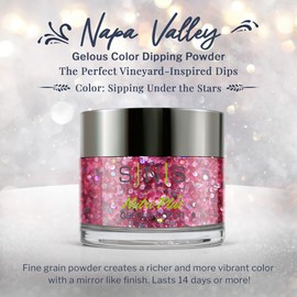 SNS Nail Dip Powder, Gelous Color Dipping Powder - Sipping Under the Stars (Pink/Fuchsia, Glitter) - Long-Lasting Dip Nail Color Lasts 14 Days - Low-Odor & No UV Lamp Required - 1oz