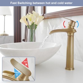 BWE Antique Brass Bathroom Vessel Sink Faucet Waterfall Spout Single Handle One Hole Solid Commercial Brass Lavatory Vanity Sink Faucet with Pop Up Drain