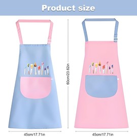 Lunyloer Kids Painting Apron, 2Pcs Kids Apron 60×45cm, Adjustable Cooking Apron Waterproof Painting Apron Kids Aprons for Painting for Kitchen Painting Cooking Baking (Pink and Blue)