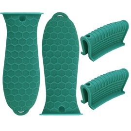 HARSKIYER Cast Iron Handle Cover 4 Pack, Heat Resistant Material Pot Handle Holders, Non-Slip Pot Sleeve for Cast Iron Skillets, Metal Pans, Griddles (Green)